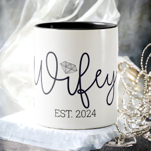 Vrouw Jaar Zwarte Script Bruid Pasgetrouwd Tweekleurige Koffiemok