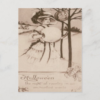 Vrouw Jack O' Lantern Pompoen Wasmond Briefkaart