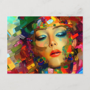 Vrouw kleurig schilderen briefkaart