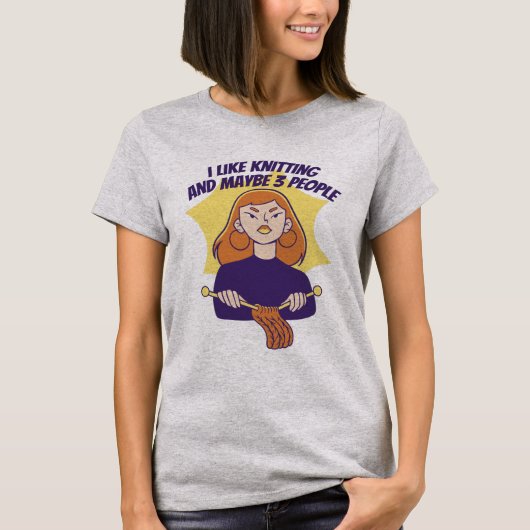 Vrouw Knitting Cartoon T-shirt (Voorkant)