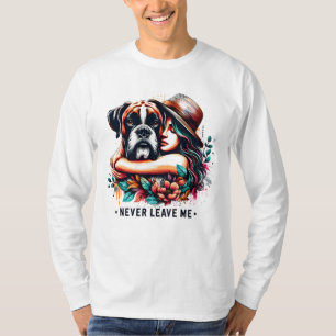 Vrouw knuffelen Bulldog in Pet T-shirt