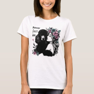 Vrouw knuffelen poedel met bloemen t-shirt