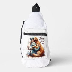 Vrouw knuffelhond sling bag