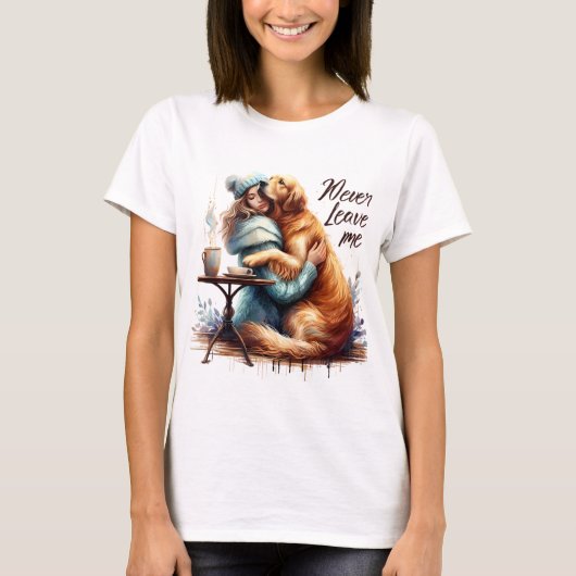Vrouw knuffelhond t-shirt (Voorkant)