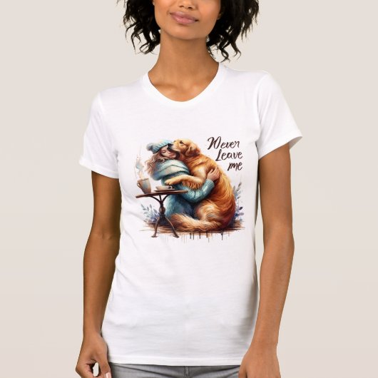 Vrouw knuffelhond t-shirt (Voorkant)