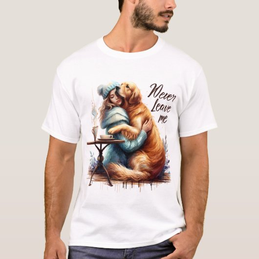 Vrouw knuffelhond t-shirt (Voorkant)