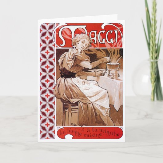 Vrouw Koken, Alphonse Mucha Kaart (Voorkant)