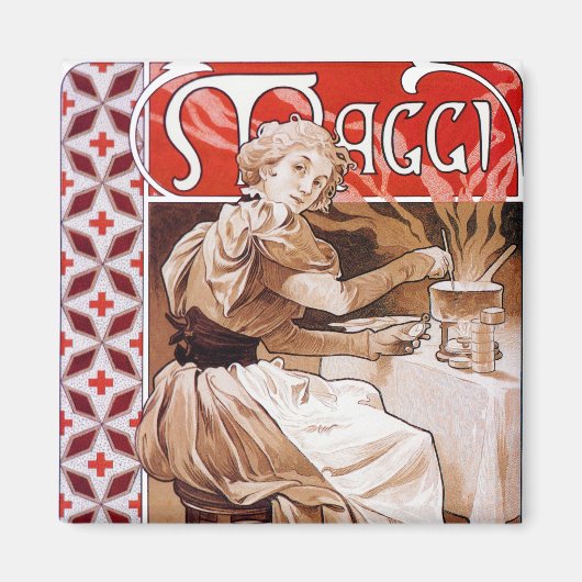 Vrouw Koken, Alphonse Mucha Magneet (Voorkant)