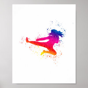 Vrouw krijgskunst, high Kick, schilderspier Poster