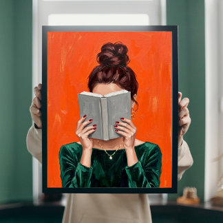 Vrouw leest boek olieverfschildering bibliotheek m poster