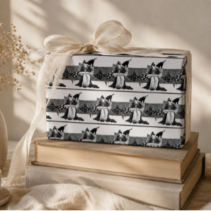 Vrouw leest met zwarte kat cadeaupapier