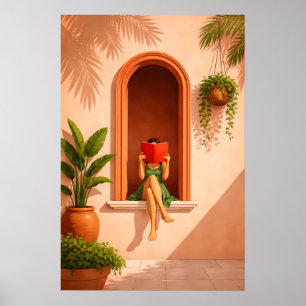 Vrouw Leest Poster, Mediterrane nis Muurkunst Poster