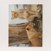 Vrouw leeuwen die bij dode bomen zitten legpuzzel (Verticaal)