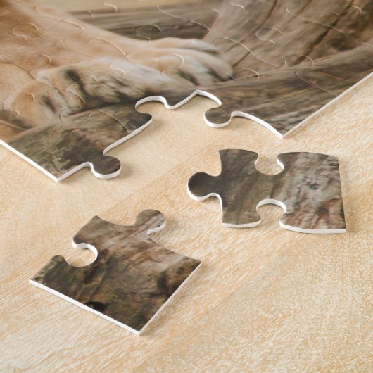 Vrouw leeuwen die bij dode bomen zitten legpuzzel (Zijkant)