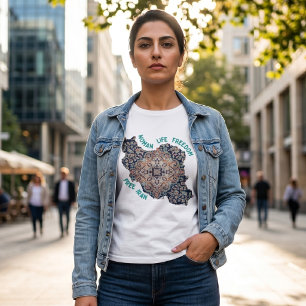 Vrouw Leven Vrijheid Perzisch Tapijt Groen T-shirt
