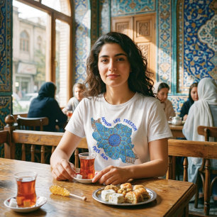 Vrouw Leven Vrijheid Perzische Minakari Blauw T-shirt
