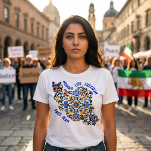 Vrouw Leven Vrijheid   Perzische Tegels Blauw T-shirt