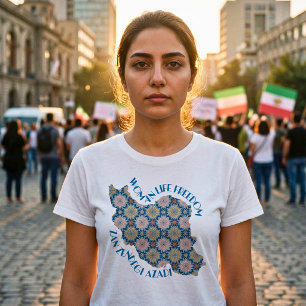 Vrouw Leven Vrijheid Protest Bloemen Blauw T-shirt