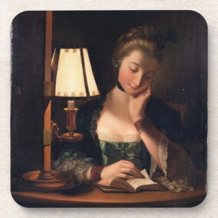 Vrouw: Lezen door een Papierbel Shade, 1766 (olie  Drankjes Onderzetter