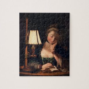 Vrouw: Lezen door een Papierbel Shade, 1766 (olie Legpuzzel