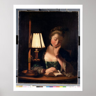 Vrouw: Lezen door een Papierbel Shade, 1766 (olie Poster