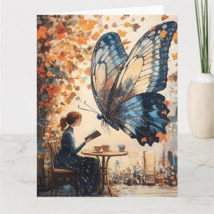 Vrouw Lezen met Giant Butterfly Abstracte Kunst Kaart