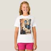 Vrouw Lezen met Giant Butterfly Abstracte Kunst T-shirt (Voorkant volledig)