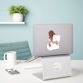 Vrouw Lezen van een boek Koffie Mode Trendy Custom Sticker (Laptop op bureau)