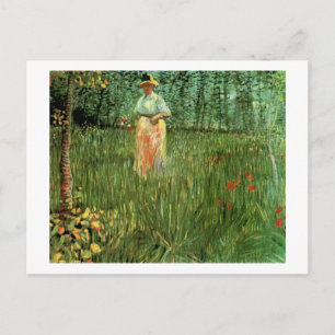 Vrouw loopt in een Garden Van Gogh Fine Art Briefkaart