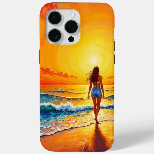 Vrouw lopen oceaan strand warme zonsondergang Case-Mate iPhone case (Achterkant)