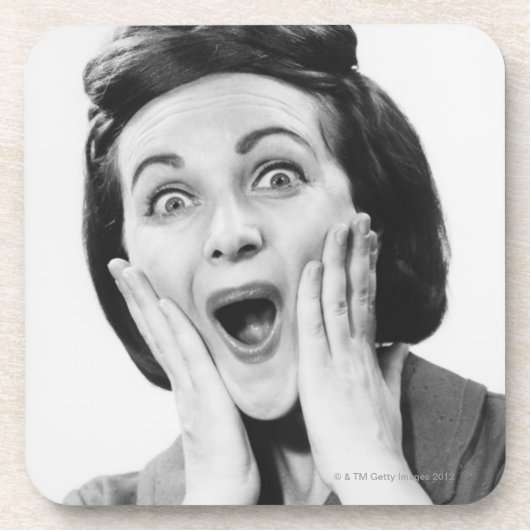 Vrouw maakt gezicht onderzetter (Voorkant)