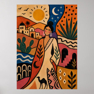 Vrouw Marokkaanse Oase Dag en Nacht  Poster