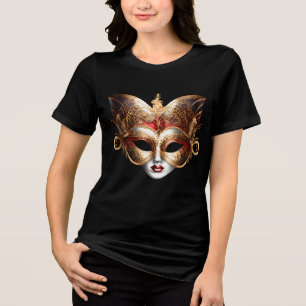 Vrouw maskerade masker goud rood elegante dame Tri-Blend shirt