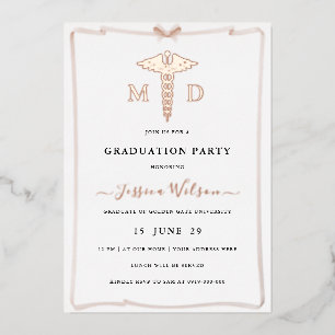 Vrouw MD RN Caduceus Afstuderen Foto Folie Uitnodiging