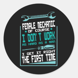 Vrouw mechanisch werk hard Man meteen eerste keer Ronde Sticker