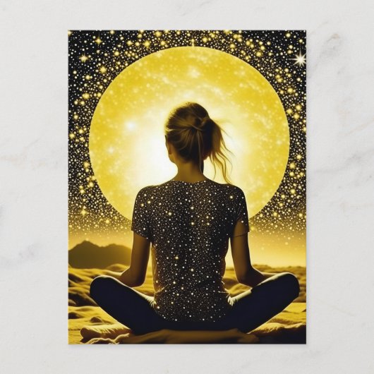 Vrouw Meditatie Onder de Maan Celestial Briefkaart (Voorkant)