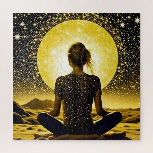 Vrouw Meditatie Onder de Maan Celestial Legpuzzel (Verticaal)