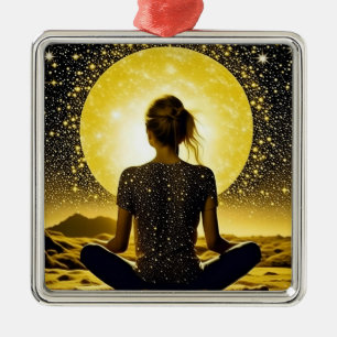 Vrouw Meditatie Onder de Maan Celestial Metalen Ornament