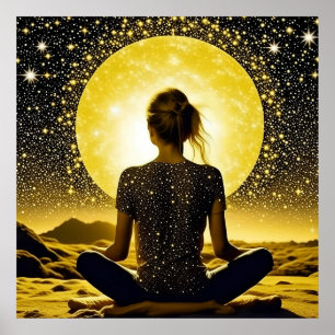 Vrouw Meditatie Onder de Maan Celestial Poster