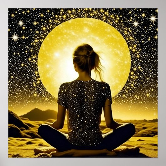 Vrouw Meditatie Onder de Maan Celestial Poster (Voorkant)