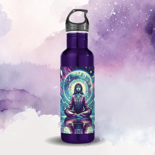 Vrouw mediteert Spirituele serene kunst Waterfles