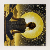 Vrouw mediteert voor volle maan legpuzzel (Horizontaal)