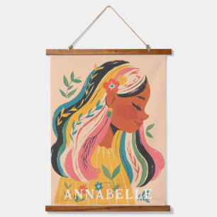 Vrouw Meisje Boho Bloem Illustratie Voornaam Hangend Wandkleed