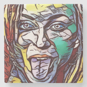 Vrouw Meisje Graffiti Verf Kunst Gezicht Gekleurd Stenen Onderzetter