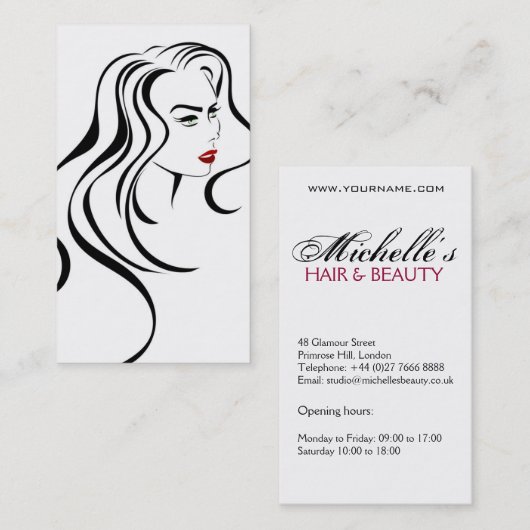 Vrouw meisje met golvend haar en makreel visitekaartje (Voorkant / Achterkant)