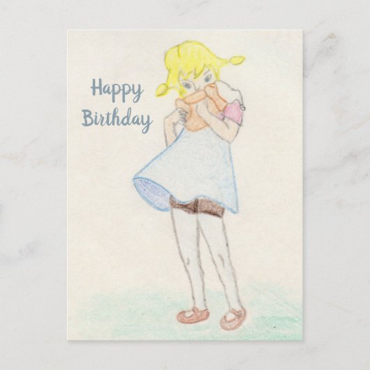 Vrouw meisje met teddybeer briefkaart (Voorkant)