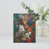 Vrouw met 2 witte katten Tropisch bos Briefkaart (Staand voorkant)