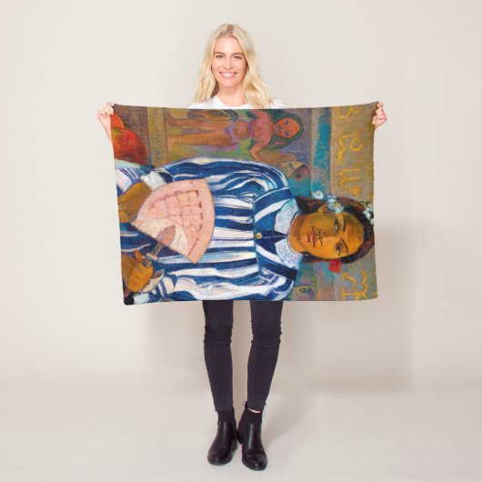 Vrouw met A Fan, Gauguin Fleece Deken (In situ)