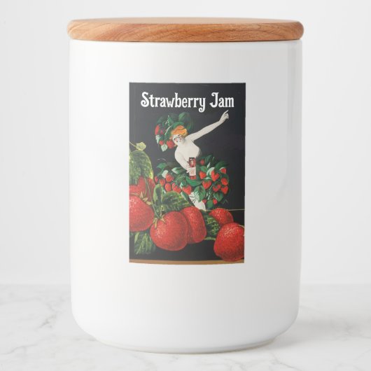 VROUW MET AARDBEIEN Art Nouveau Aardbeienjam Voedselcontainer Etiket (Voorkant)