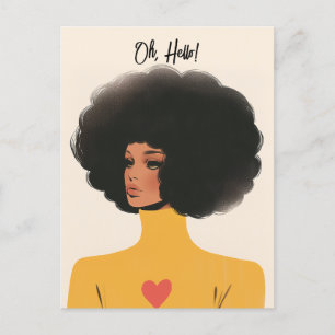 vrouw met Afro en hart trui Briefkaart